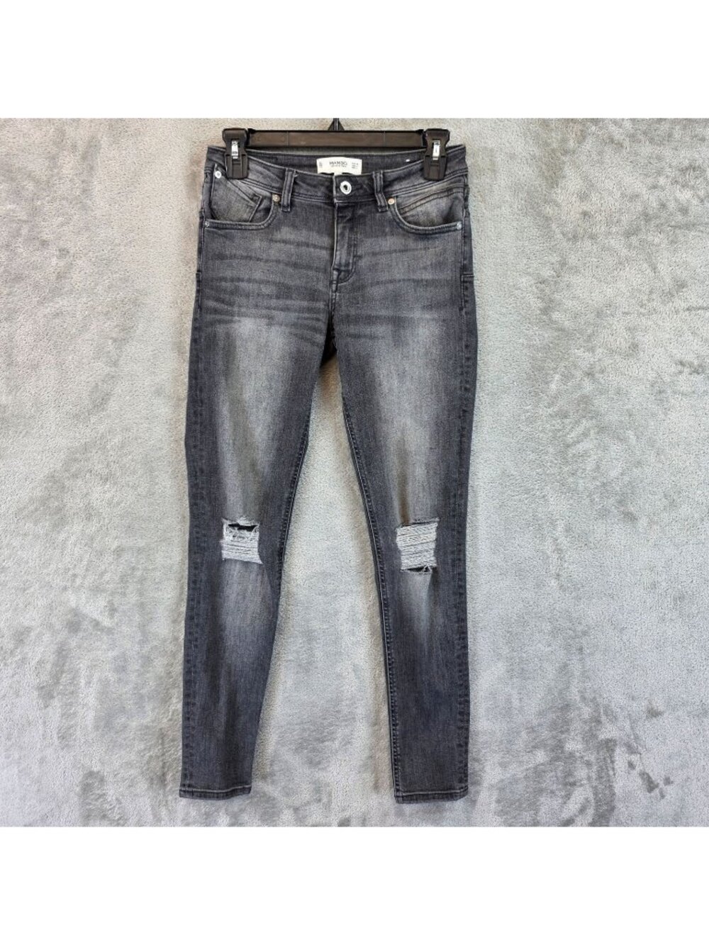 Mango Uptown Push-Up Skinny Jeans Womens 4 Charcoal Mid Rise Distressed Denim